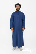 Qamis Tarek bleu marine pour homme, col montant et poche poitrine