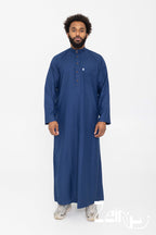 Qamis Tarek bleu marine pour homme, col montant et poche poitrine