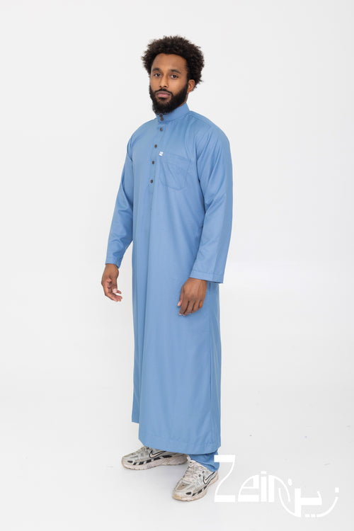 Qamis bleu Tarek, coupe ample et tombé fluide
