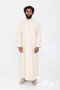 Qamis Tarek beige pour homme, col montant et poche poitrine