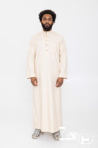 Qamis Tarek beige pour homme, col montant et poche poitrine