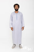 Qamis moderne Ali gris pour homme, manches longues et pantalon assorti