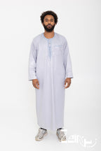 Qamis moderne Ali gris pour homme, manches longues et pantalon assorti