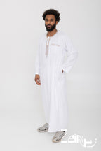 Qamis moderne Ali blanc pour homme, manches longues et pantalon assorti