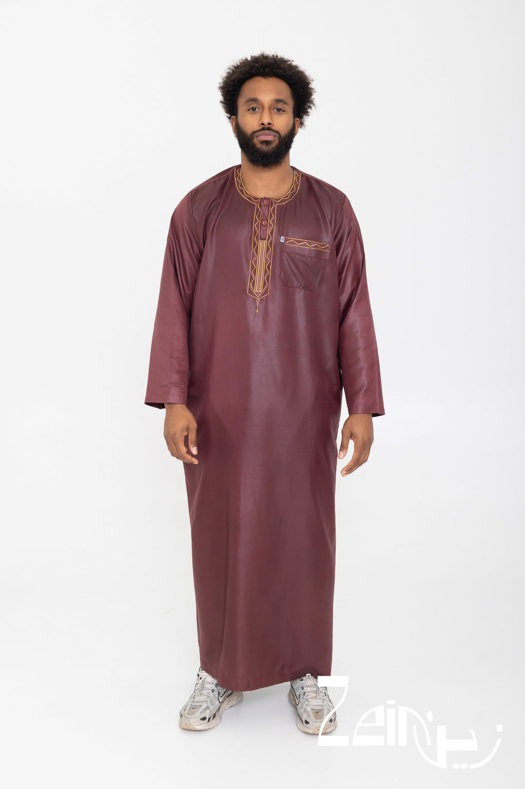 Qamis moderne Ali bordeaux pour homme, manches longues et pantalon assorti