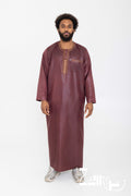 Qamis moderne Ali bordeaux pour homme, manches longues et pantalon assorti