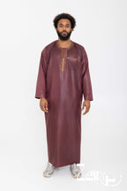 Qamis moderne Ali bordeaux pour homme, manches longues et pantalon assorti