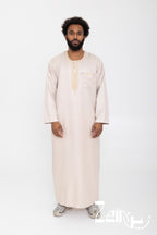 Qamis moderne Ali beige pour homme, manches longues et pantalon assorti