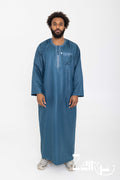 Qamis moderne Ali bleu canard pour homme, manches longues et pantalon assorti