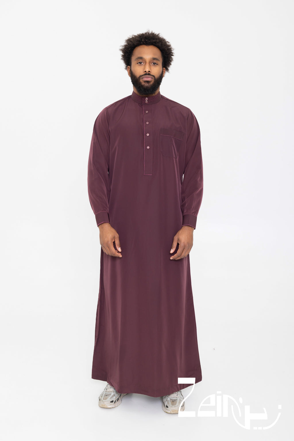 Qamis saoudien Ammar bordeaux pour homme, avec col et pantalon assorti