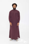 Qamis saoudien Ammar bordeaux pour homme, avec col et pantalon assorti