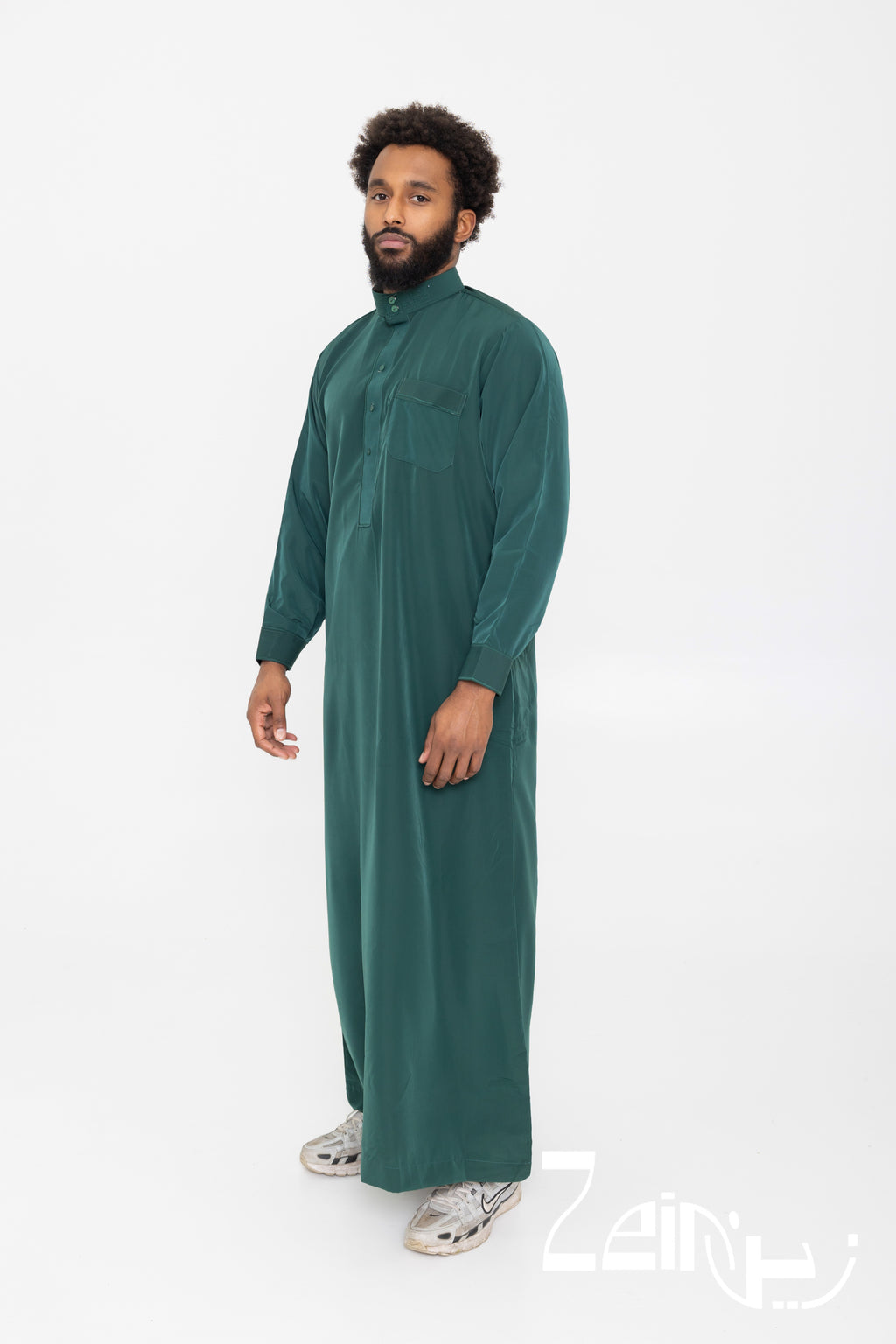 Qamis saoudien Ammar vert pour homme, avec col et pantalon assorti