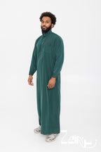 Qamis saoudien Ammar vert pour homme, avec col et pantalon assorti