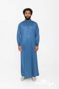 Qamis qatari satiné Khalid bleu marine, vue d'ensemble