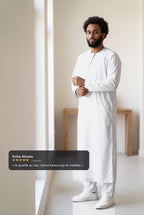 Qamis omani satiné blanc Ayoub porté en intérieur, avis client