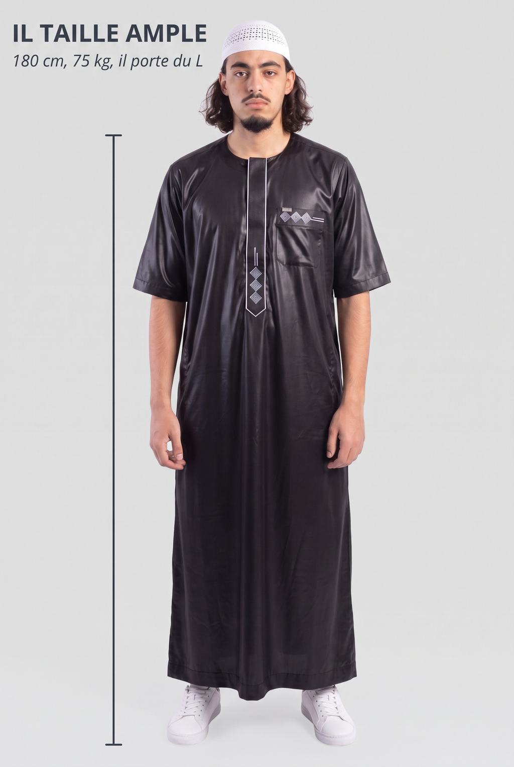Repère de taille, mannequin de 180 cm et 75 kg en taille L