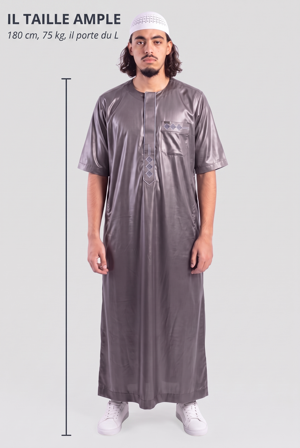 Repère de taille, mannequin de 180 cm et 75 kg en taille L