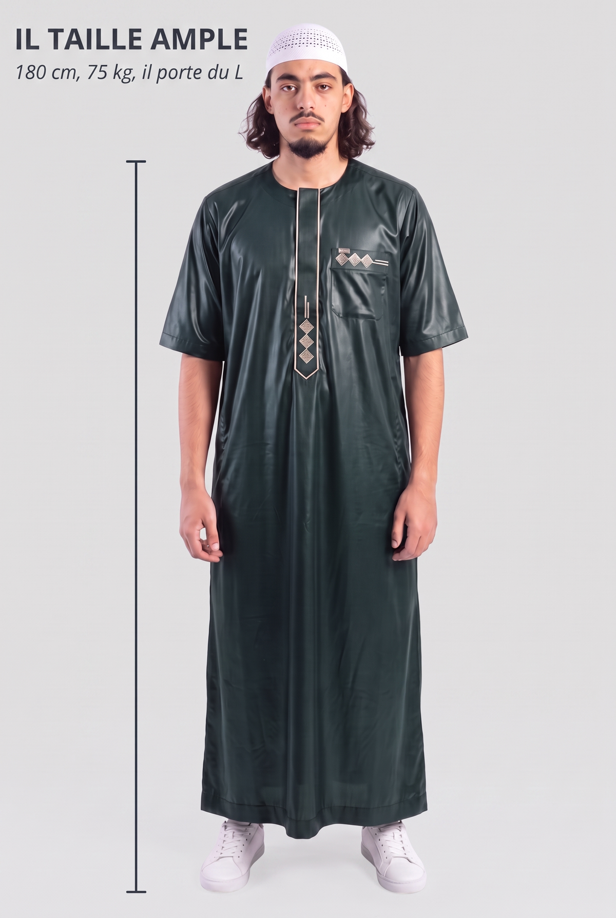 Repère de taille, mannequin de 180 cm et 75 kg en taille L