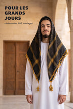 Keffieh luxe noir et or porté un matin d'Aïd
