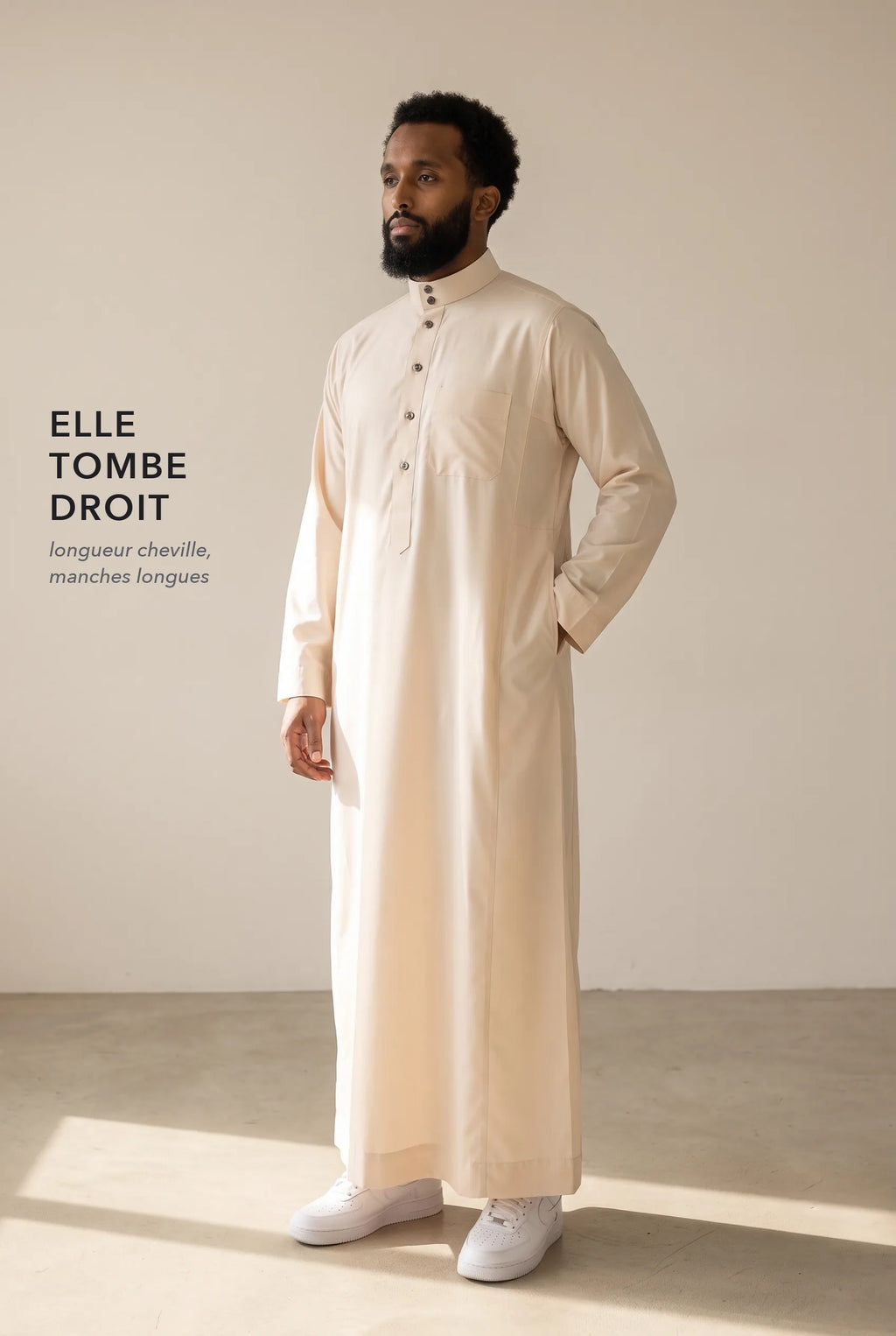 Coupe droite longueur cheville du qamis Tarek beige