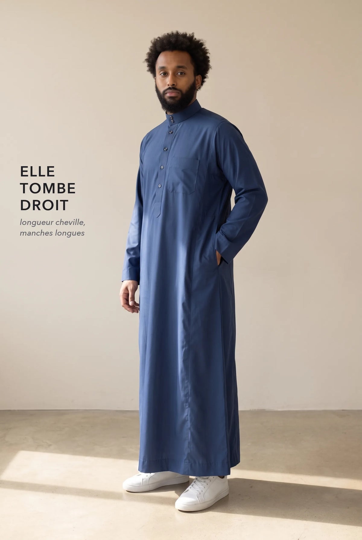 Coupe droite longueur cheville du qamis Tarek bleu marine