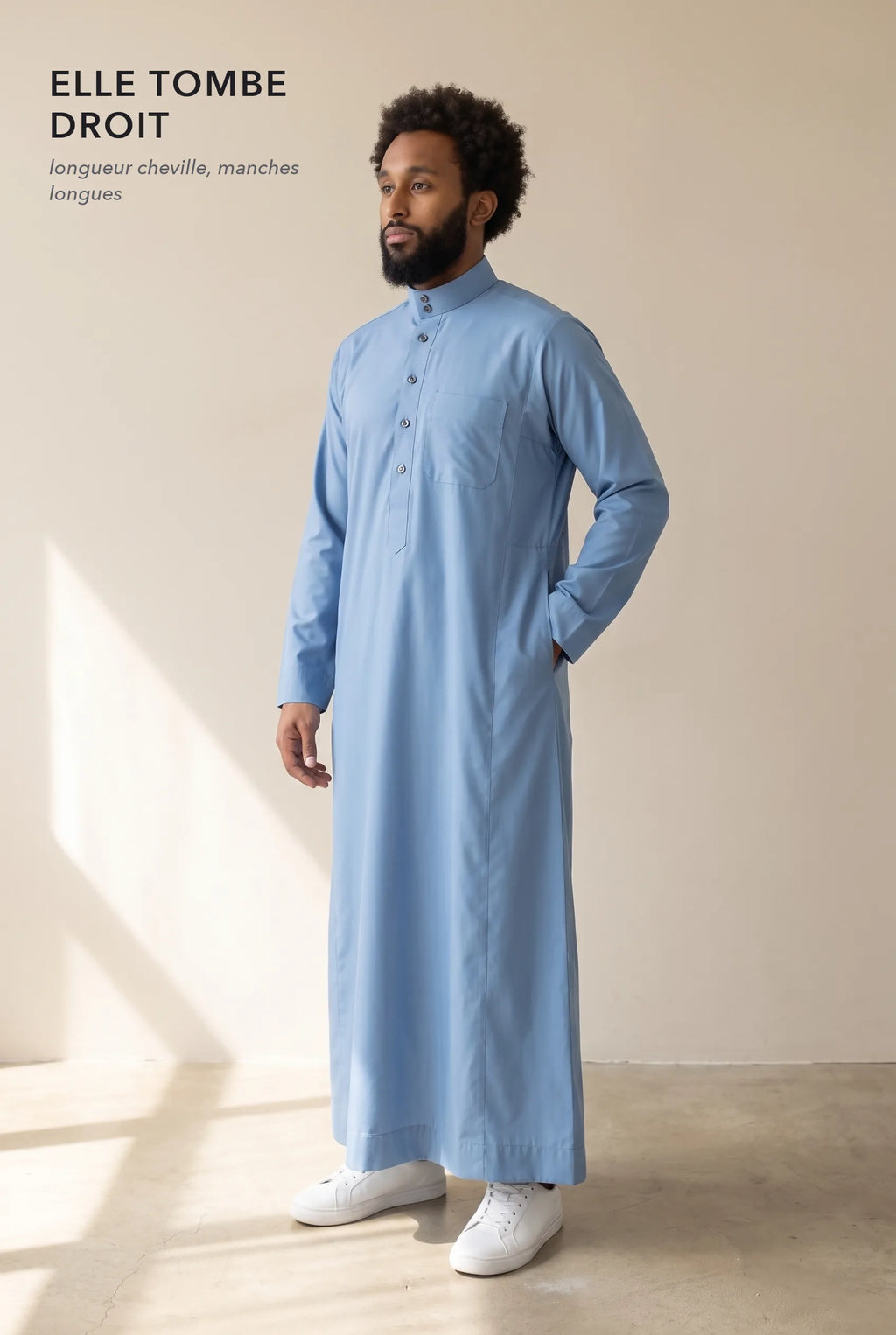 Coupe droite longueur cheville du qamis Tarek bleu