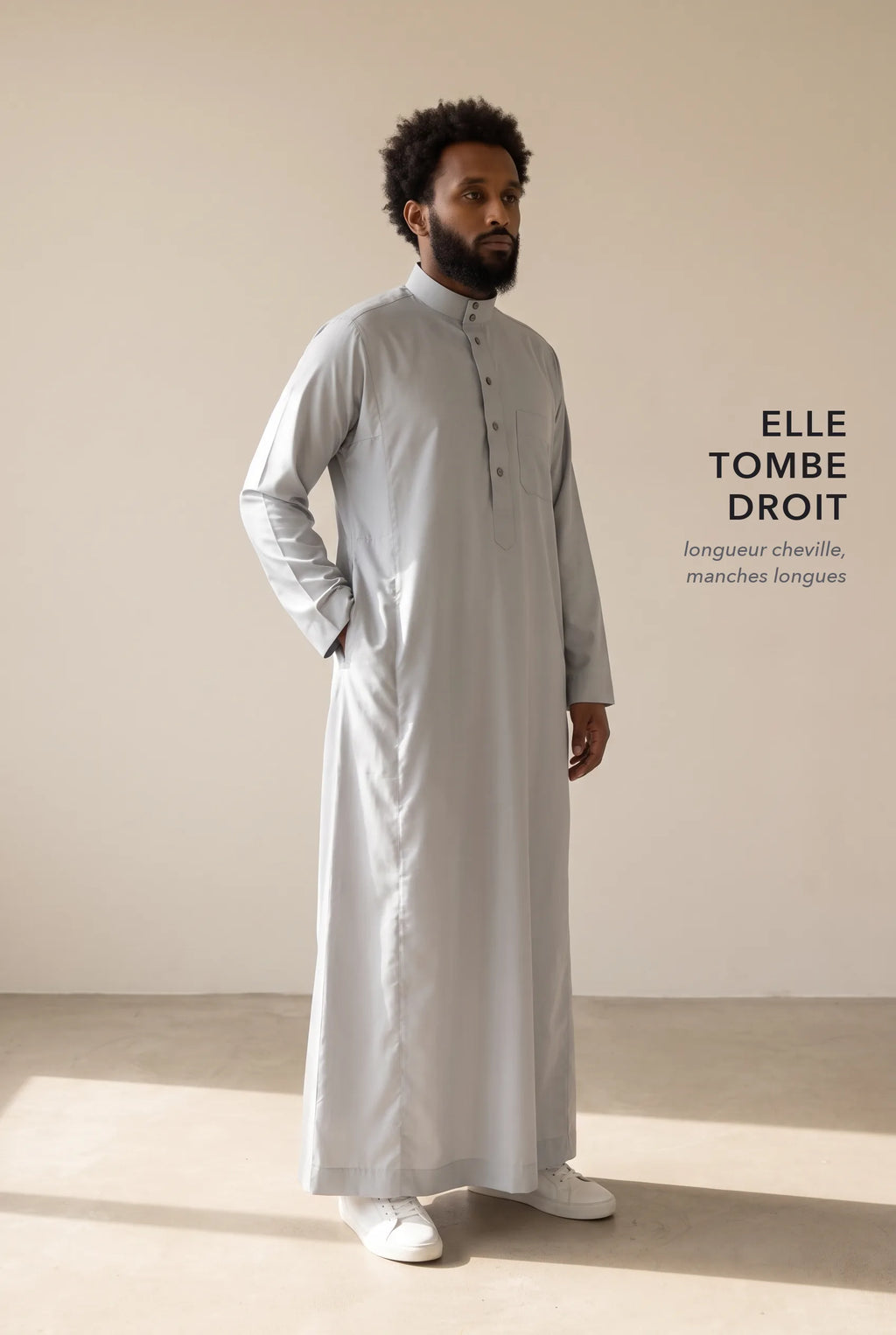 Coupe droite longueur cheville du qamis Tarek gris