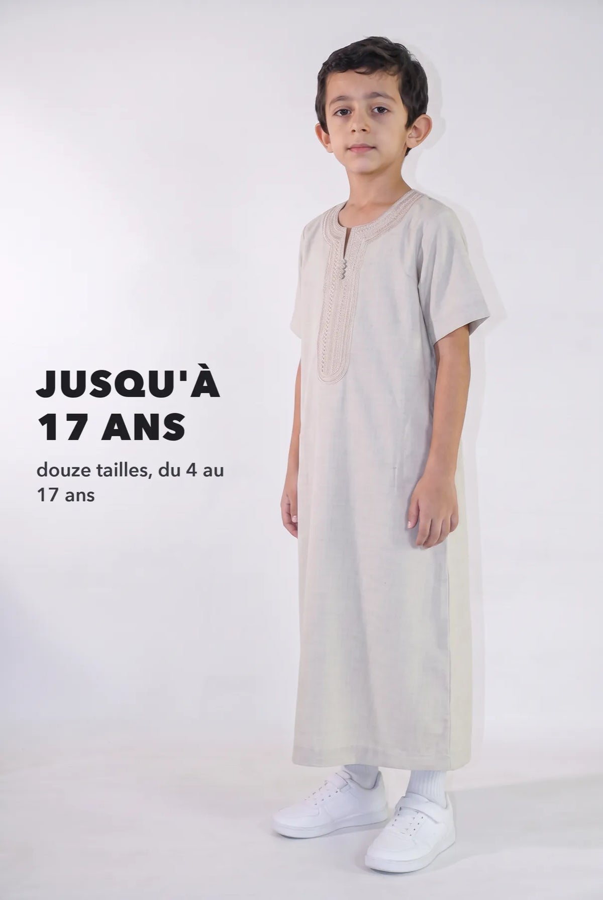 Repère de taille, qamis enfant Anas beige du 4 au 17 ans