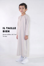 Repère de taille, qamis enfant Zaid beige du 3 au 16 ans