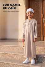 Qamis enfant Zaid beige, le satin des grands jours de l'Aïd