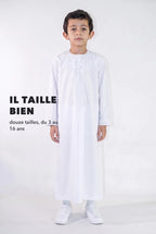 Repère de taille, qamis enfant Zaid blanc du 3 au 16 ans