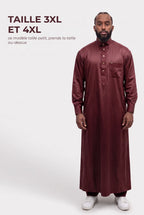 Qamis Grande Taille Adam bordeaux, disponible en 3XL et 4XL, ce modèle taille petit