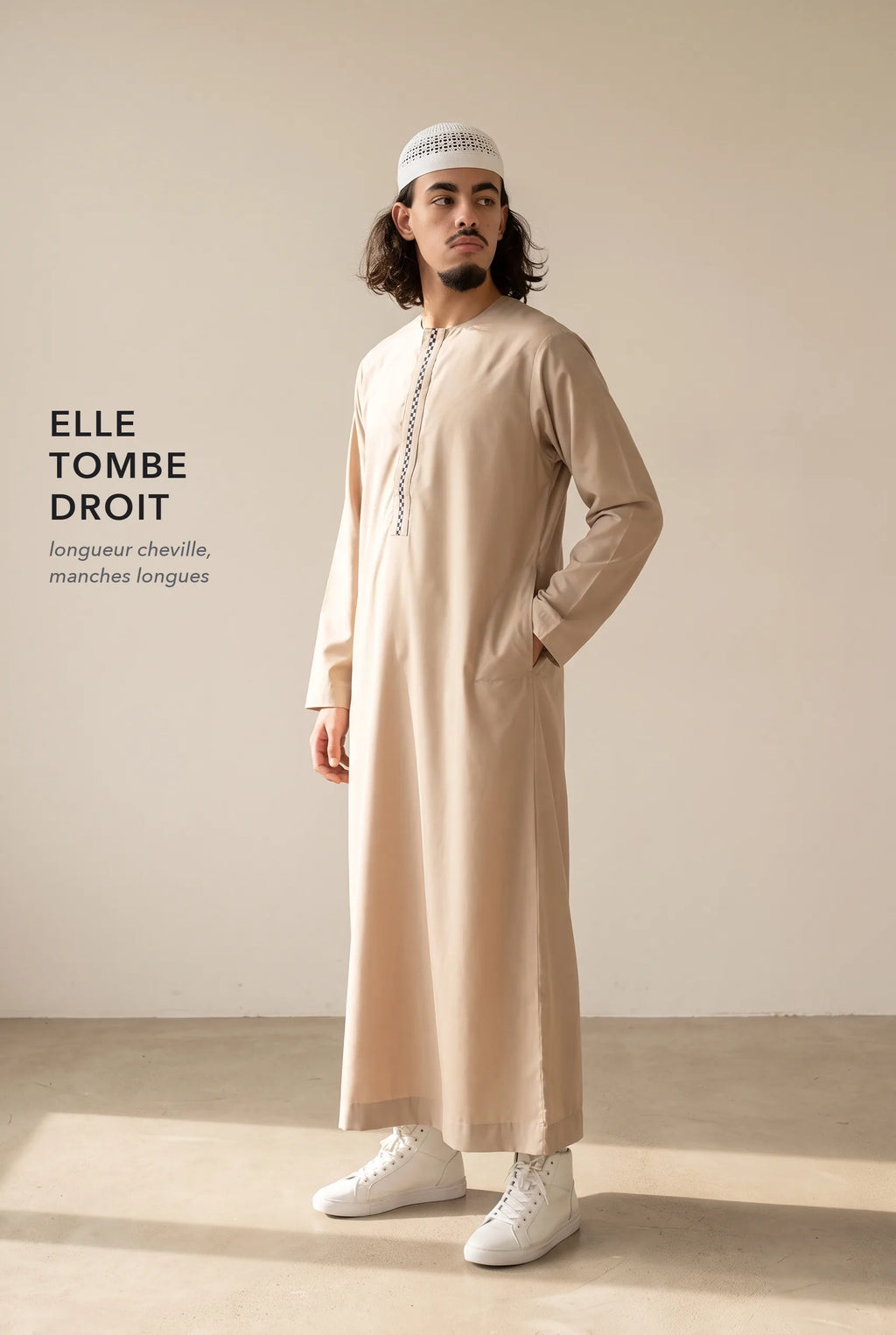 Coupe droite longueur cheville du qamis Harun beige
