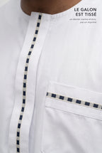 Galon tissé marine et écru du qamis Harun blanc