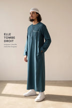 Coupe droite longueur cheville du qamis Harun bleu canard