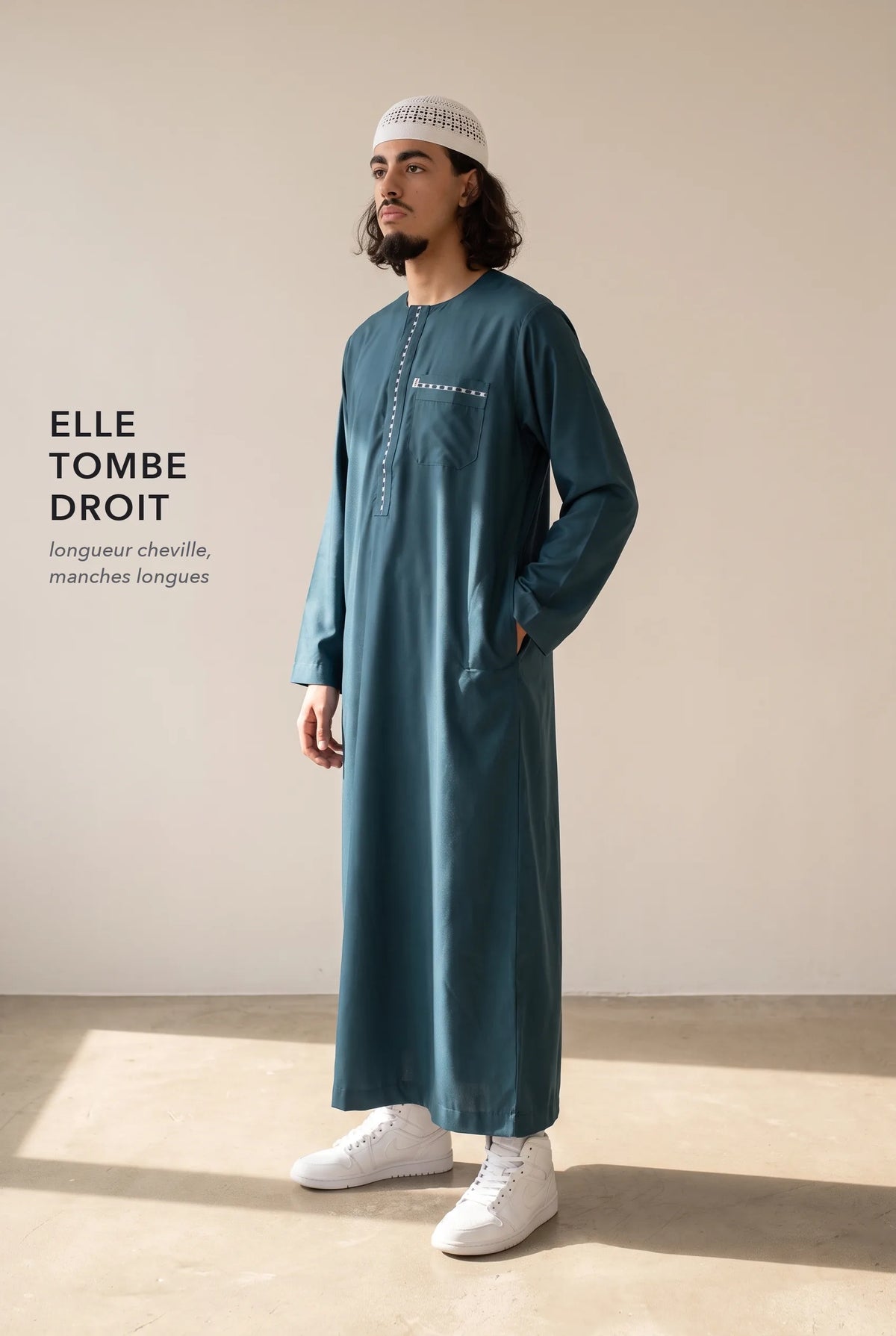 Coupe droite longueur cheville du qamis Harun bleu canard