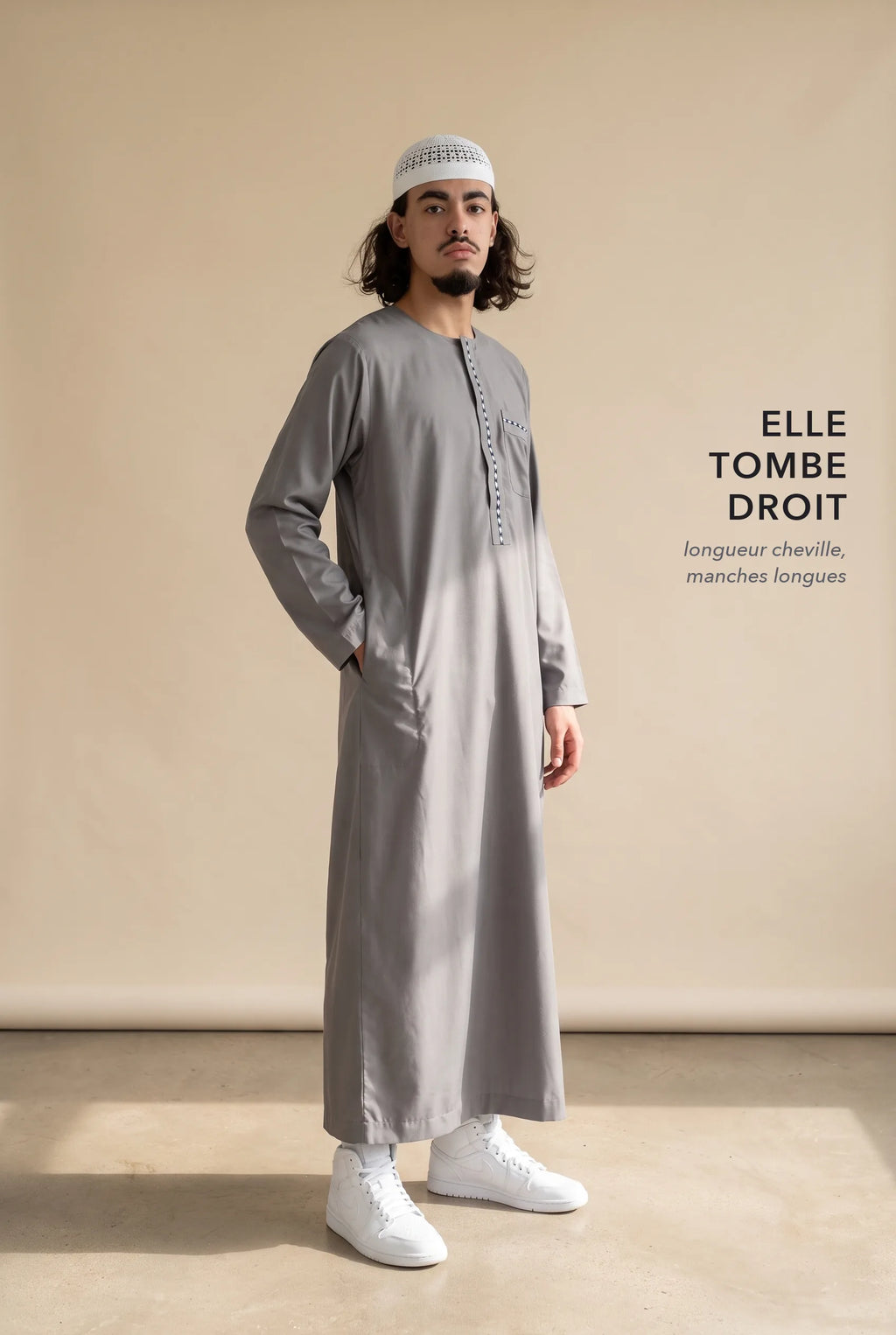 Coupe droite longueur cheville du qamis Harun gris