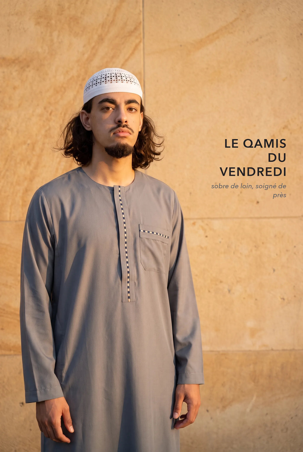 Le qamis Harun gris comme tenue du vendredi