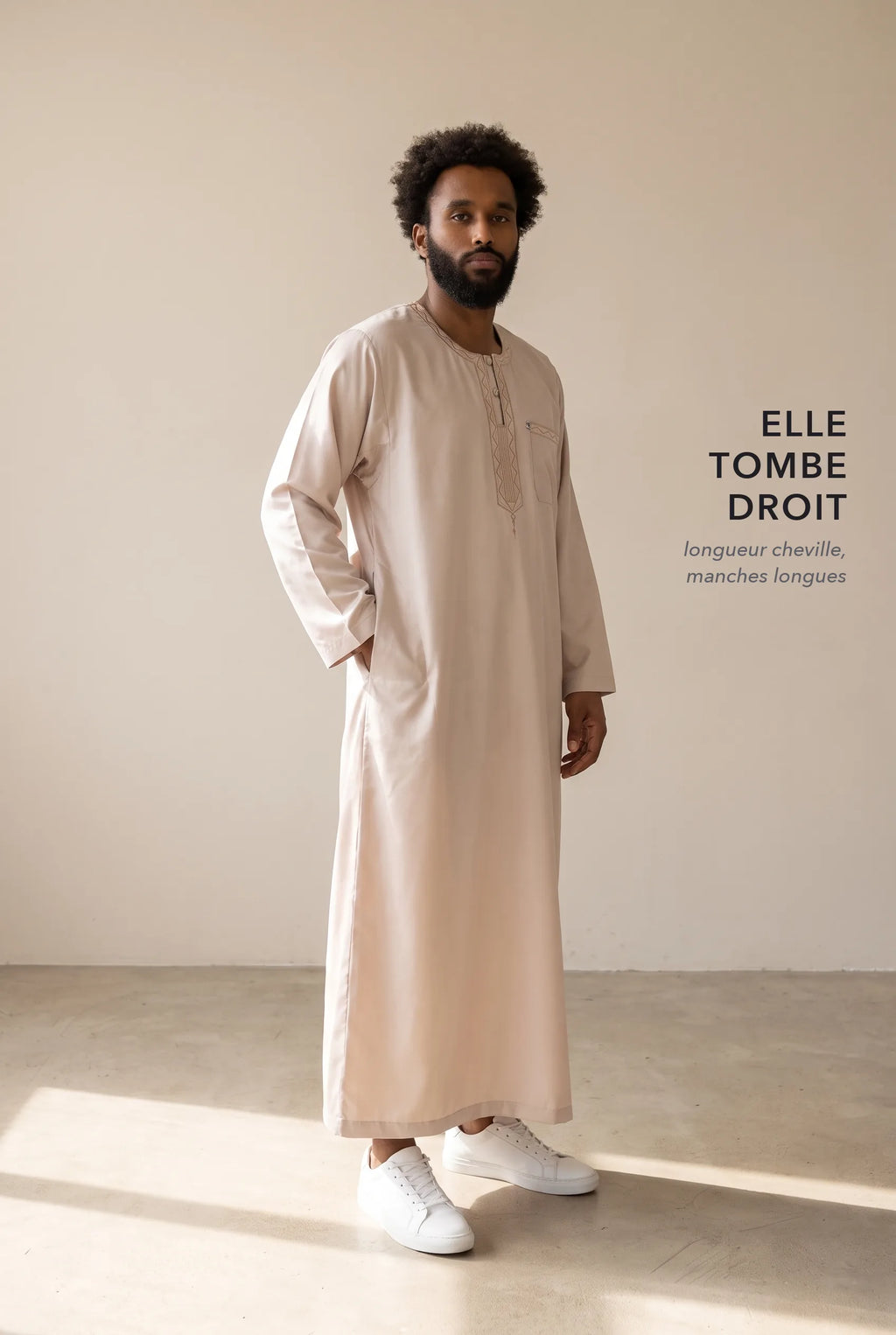 Coupe droite longueur cheville du qamis Ali beige