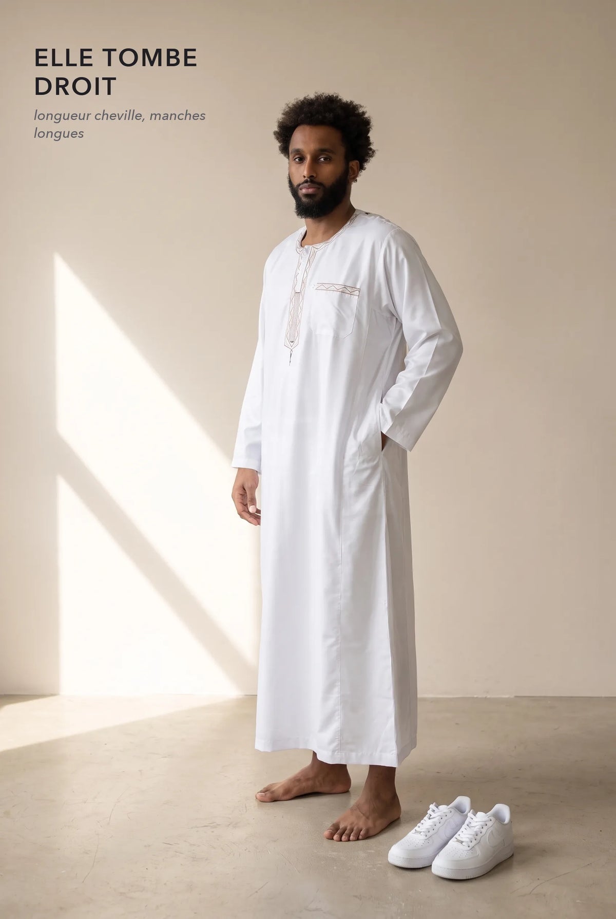 Coupe droite longueur cheville du qamis Ali blanc