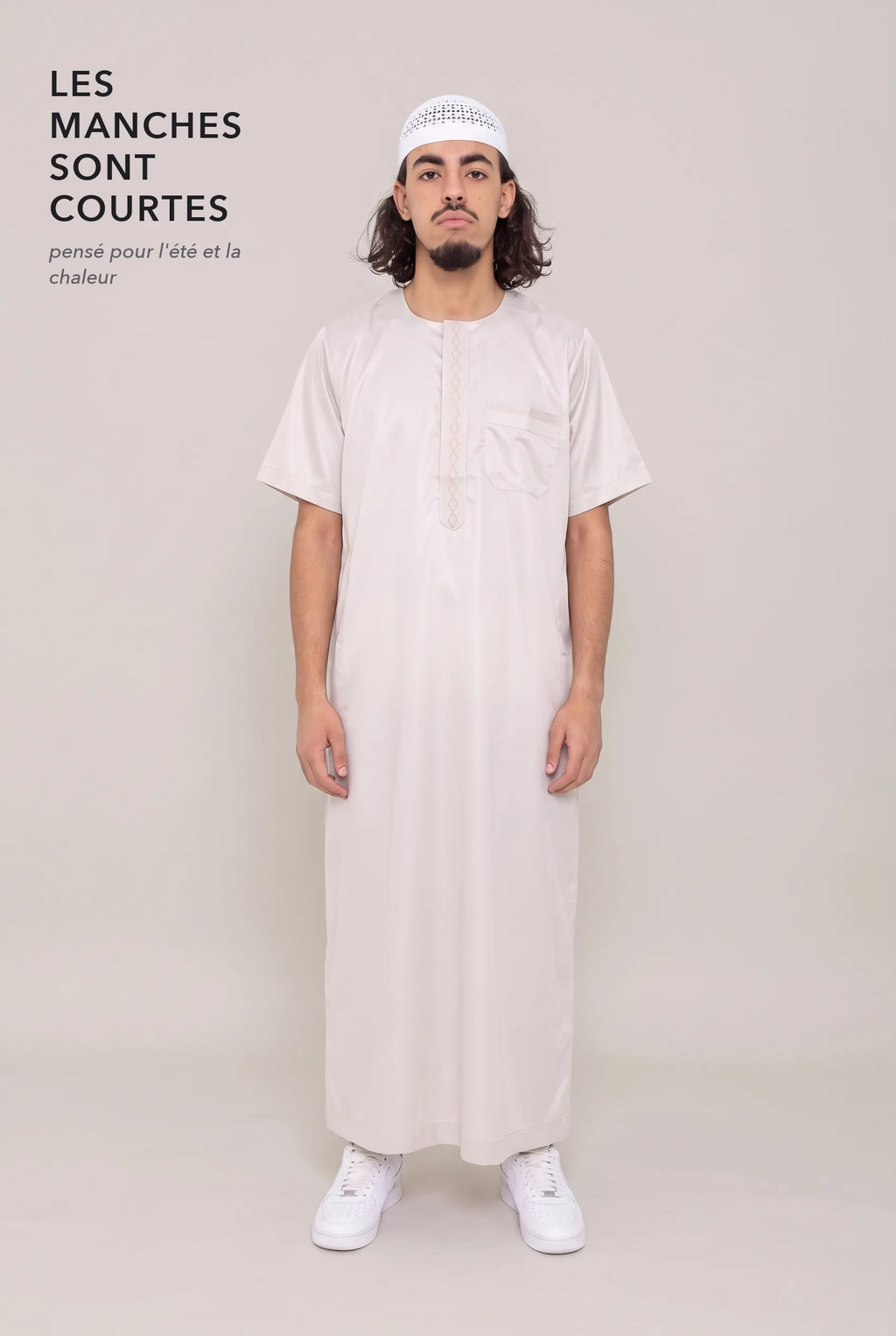 Manches courtes du qamis moderne Nabil blanc cassé