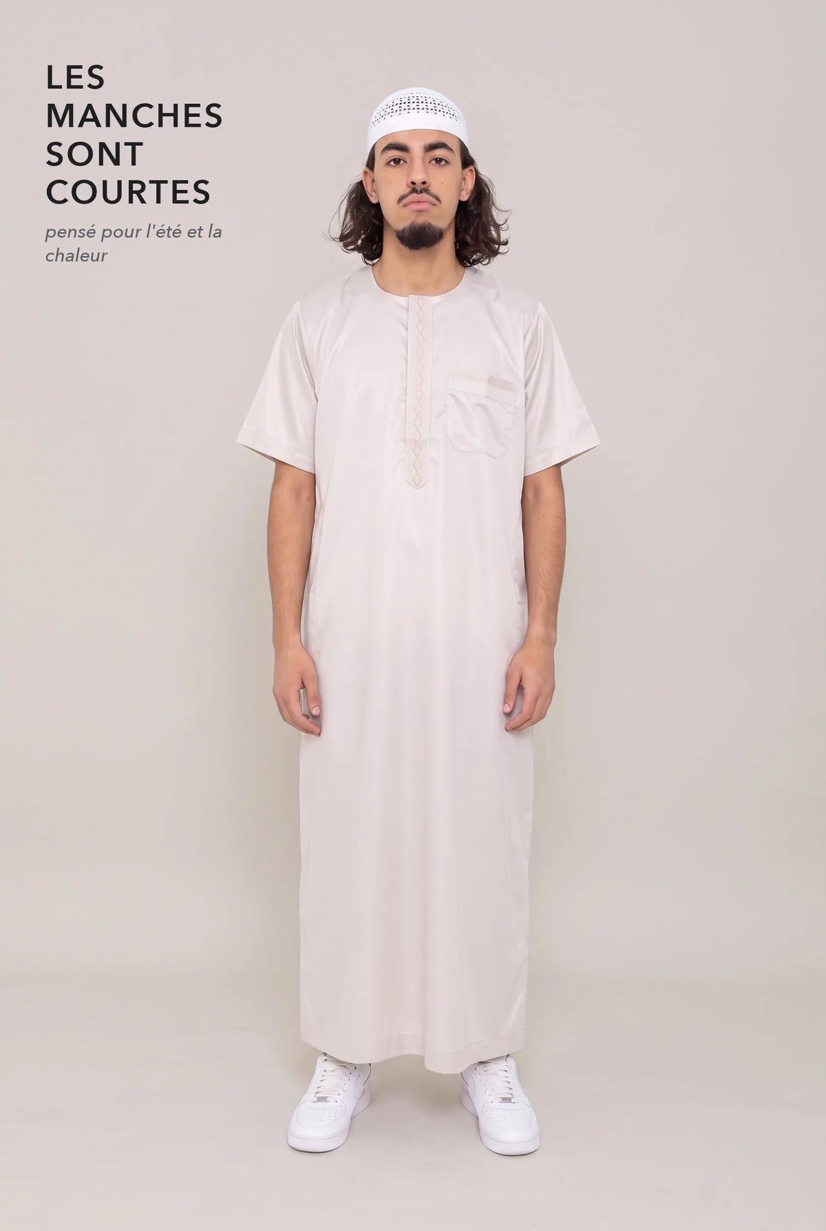 Manches courtes du qamis moderne Nabil blanc cassé