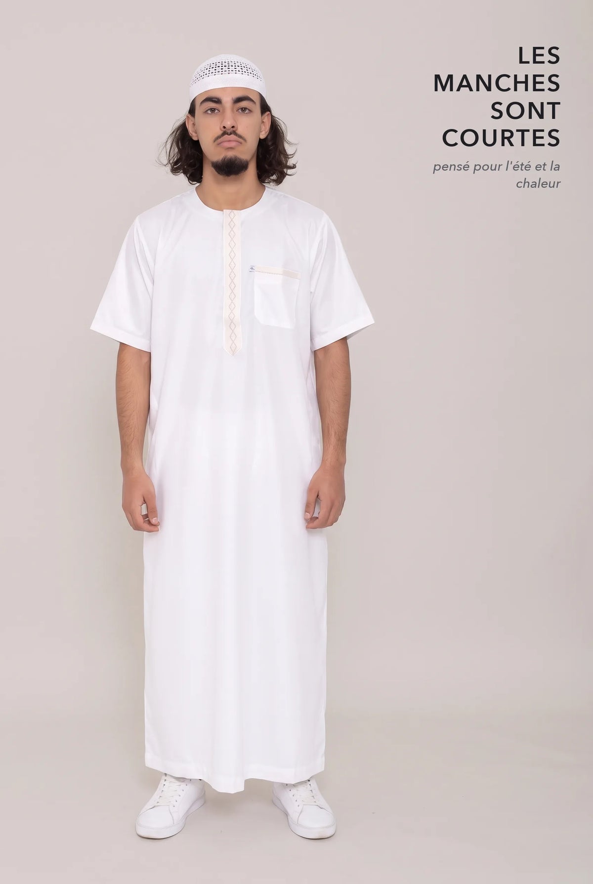 Manches courtes du qamis moderne Nabil blanc