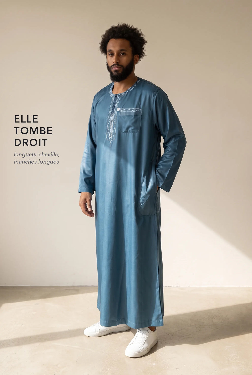 Coupe droite longueur cheville du qamis Ali bleu