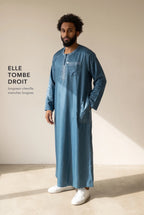 Coupe droite longueur cheville du qamis Ali bleu