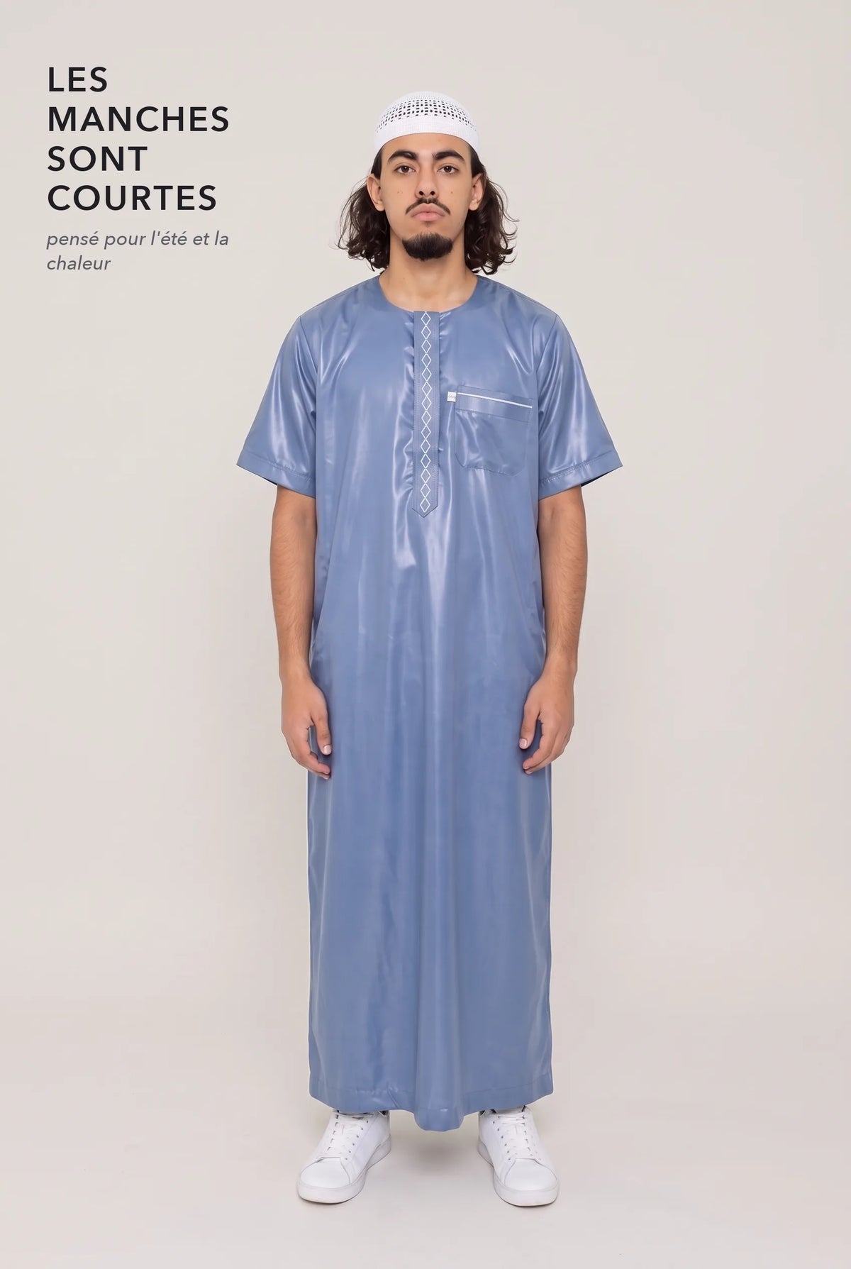 Manches courtes du qamis moderne Nabil bleu