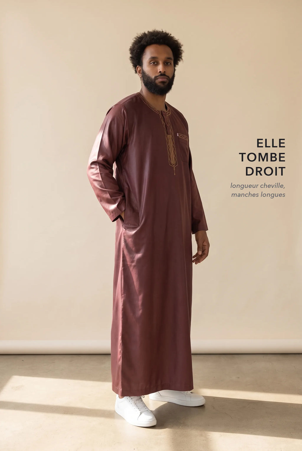 Coupe droite longueur cheville du qamis Ali bordeaux