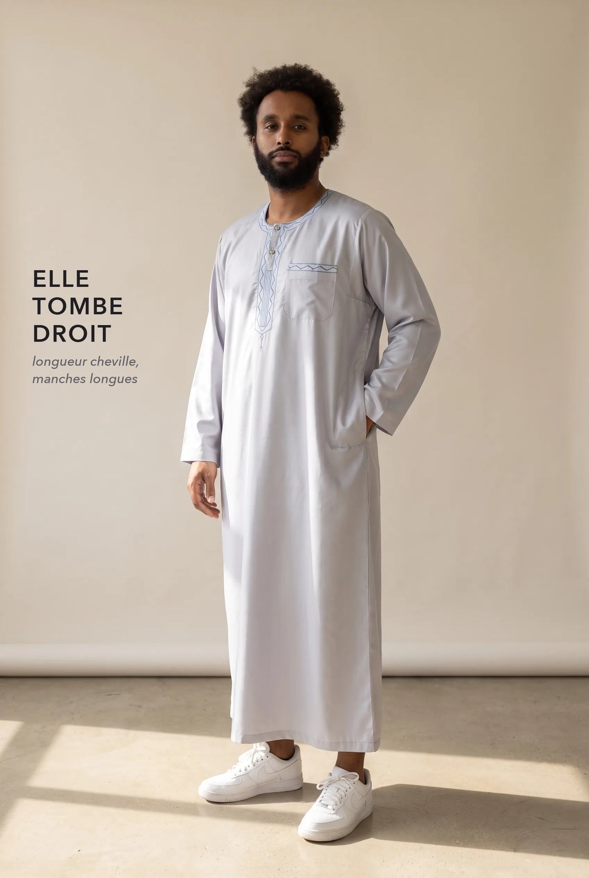 Coupe droite longueur cheville du qamis Ali gris