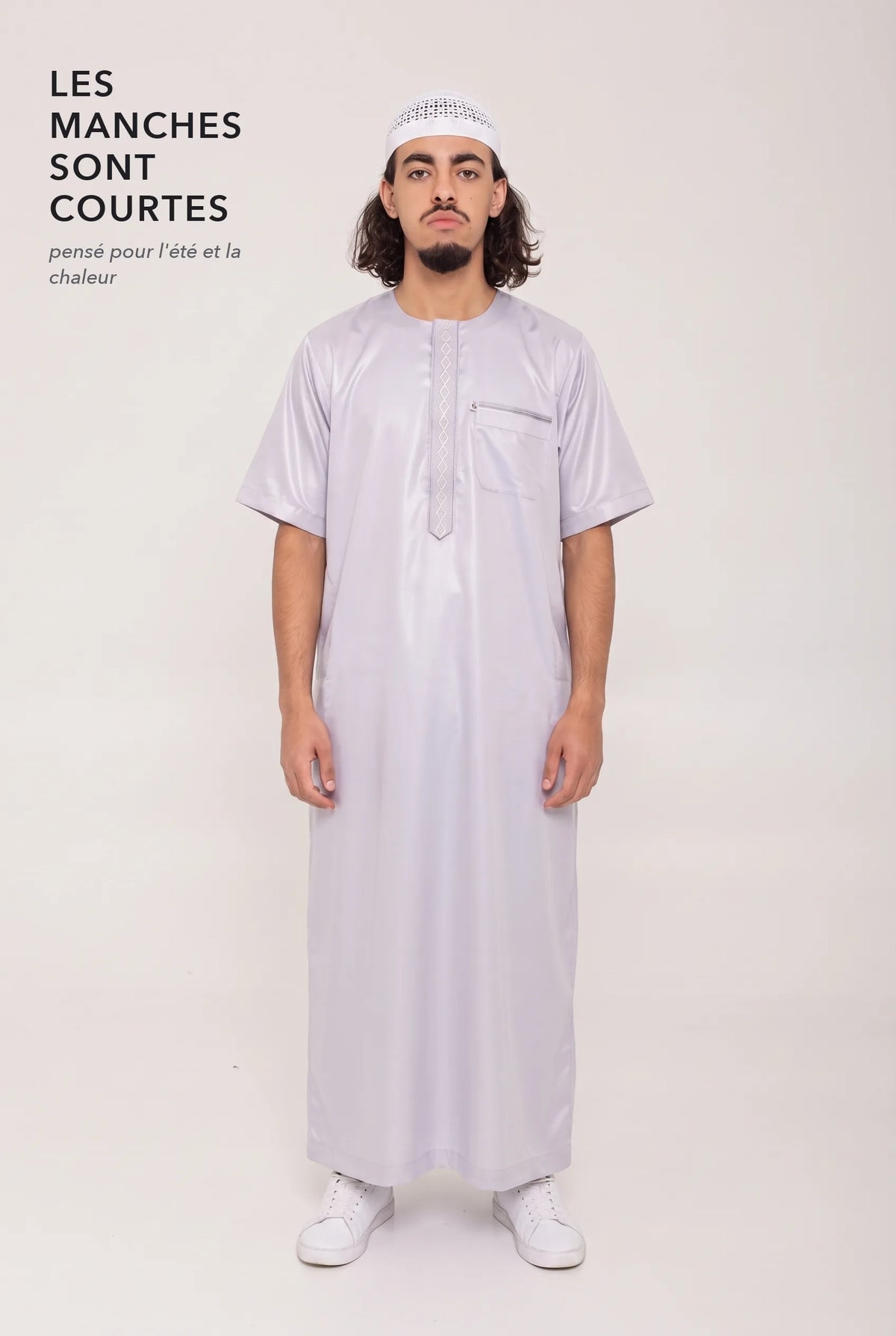 Manches courtes du qamis moderne Nabil gris