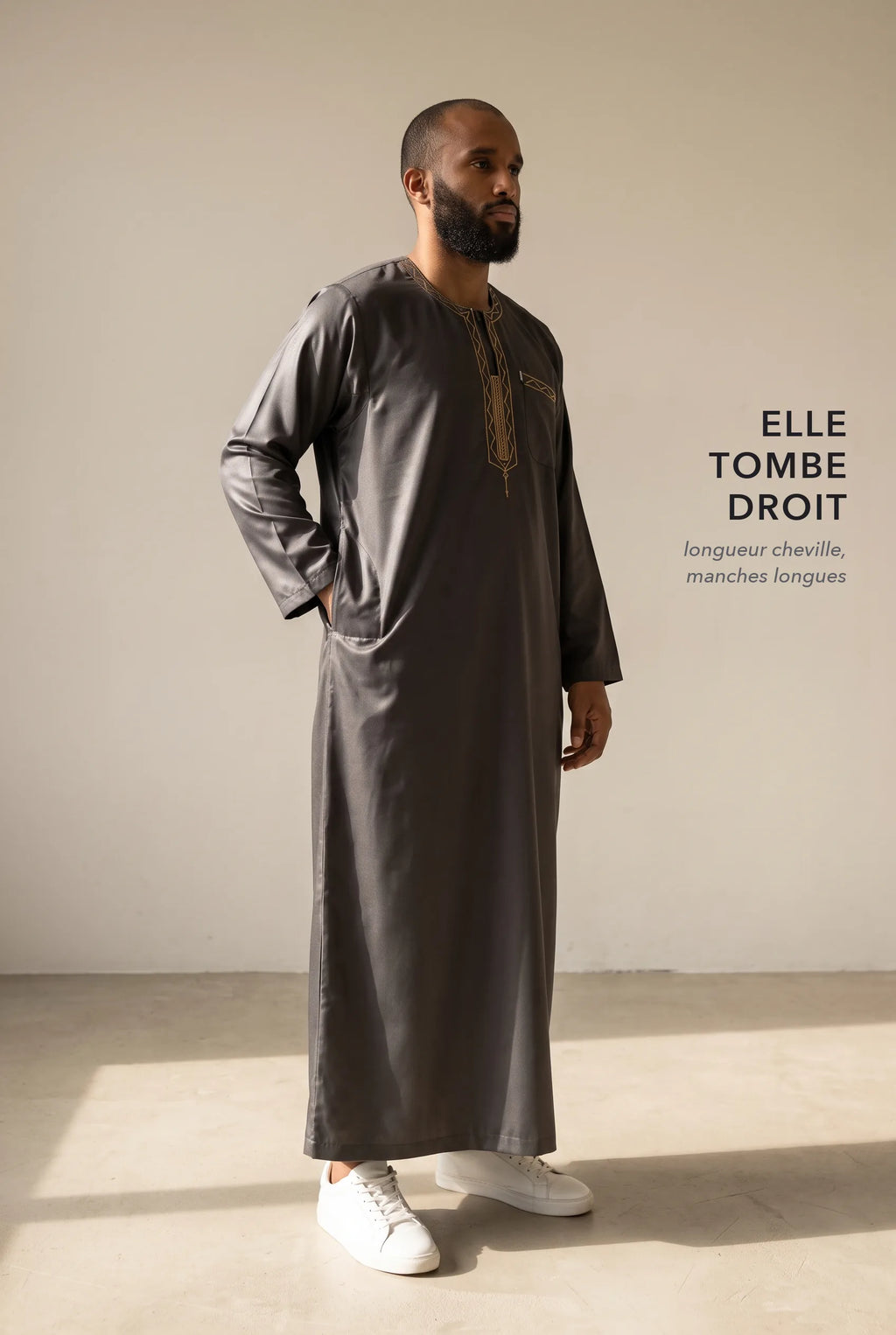 Coupe droite longueur cheville du qamis Ali noir